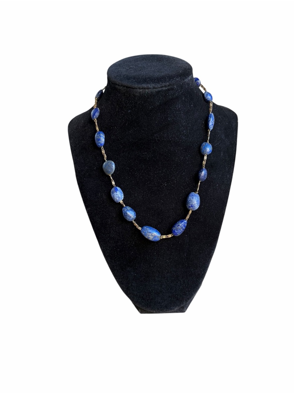 Vintage Genuine Artisan Lapis Lazuli Greek Key Station Necklace